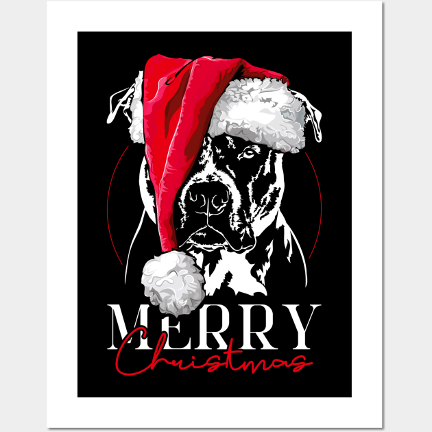 Funny Santa Pitbull Merry Christmas dog mom gift Wall Art by wilsigns